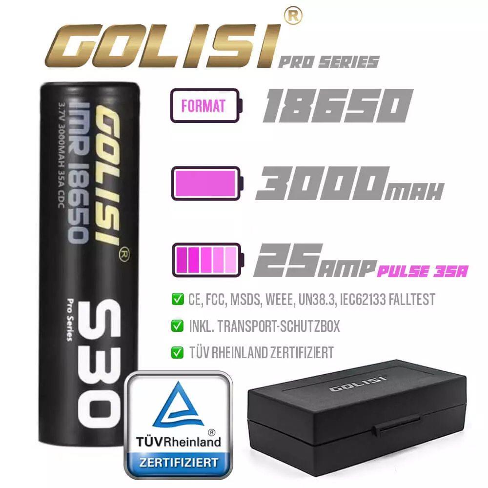 Golisi S30 18650 Akku 3000mAh 25A